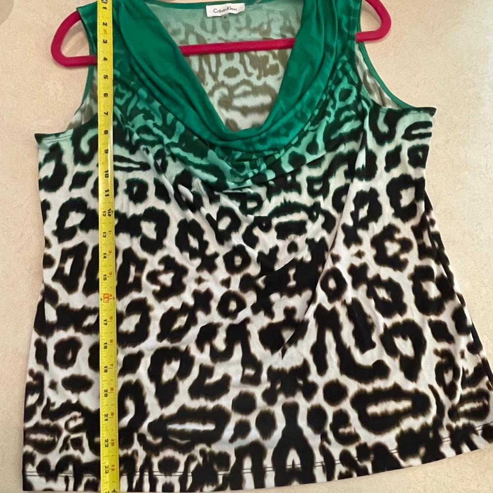 Women’s Calvin Klein Cowl Neck Sleeveless Top. Green, Black, Beige. - Picture 2 of 4
